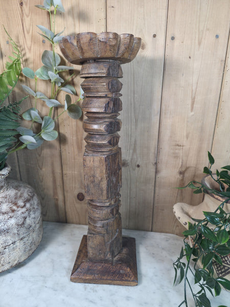 Vintage Reclaimed Wabi Sabi Rustic Indian Wooden Candlestick Candle Holder