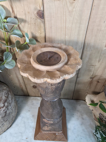 Vintage Reclaimed Wabi Sabi Rustic Indian Wooden Candlestick Candle Holder