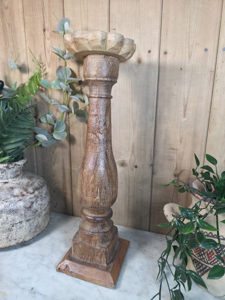 Vintage Reclaimed Wabi Sabi Rustic Indian Wooden Candlestick Candle Holder