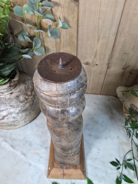 Vintage Reclaimed Wabi Sabi Rustic Indian Wooden Candlestick Candle Holder