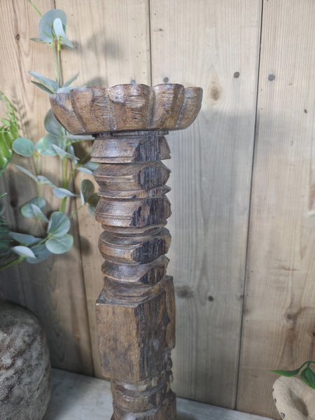 Vintage Reclaimed Wabi Sabi Rustic Indian Wooden Candlestick Candle Holder