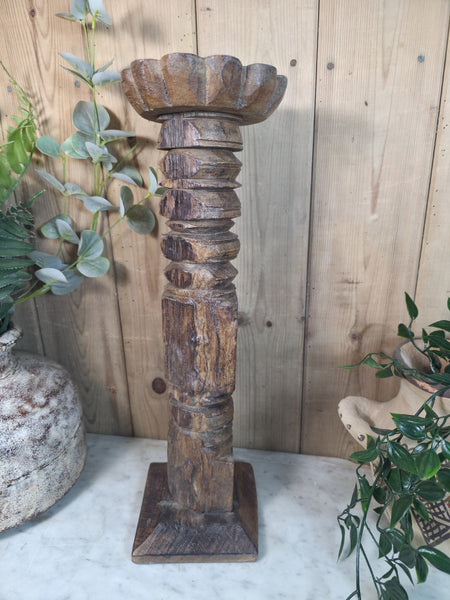 Vintage Reclaimed Wabi Sabi Rustic Indian Wooden Candlestick Candle Holder