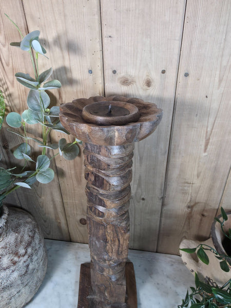 Vintage Reclaimed Wabi Sabi Rustic Indian Wooden Candlestick Candle Holder