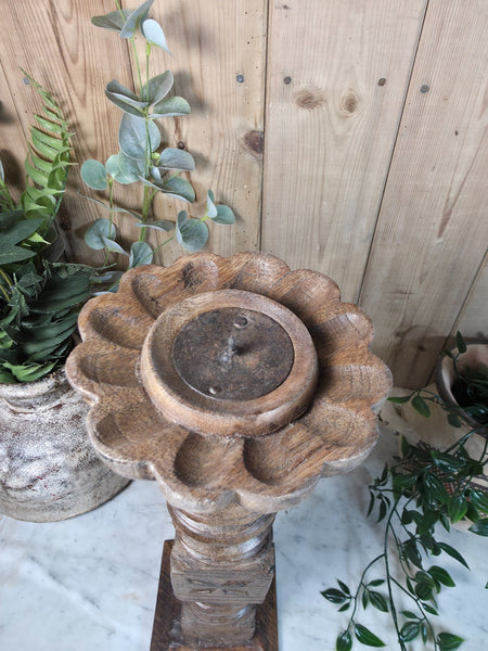 Vintage Reclaimed Wabi Sabi Rustic Indian Wooden Candlestick Candle Holder
