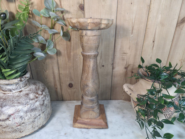 Vintage Reclaimed Wabi Sabi Rustic Indian Wooden Candlestick Candle Holder