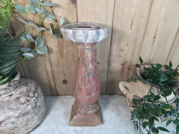 Vintage Reclaimed Wabi Sabi Rustic Indian Wooden Candlestick Candle Holder