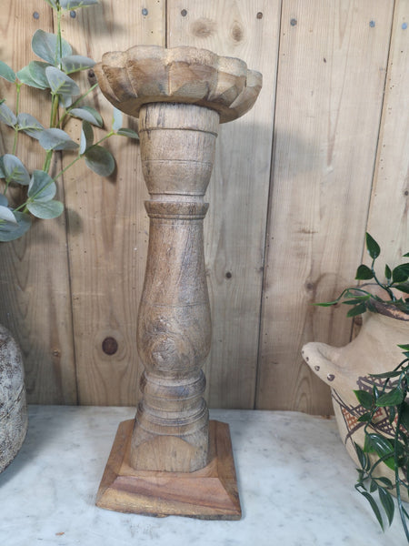 Vintage Reclaimed Wabi Sabi Rustic Indian Wooden Candlestick Candle Holder