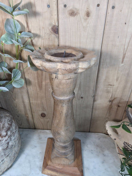 Vintage Reclaimed Wabi Sabi Rustic Indian Wooden Candlestick Candle Holder