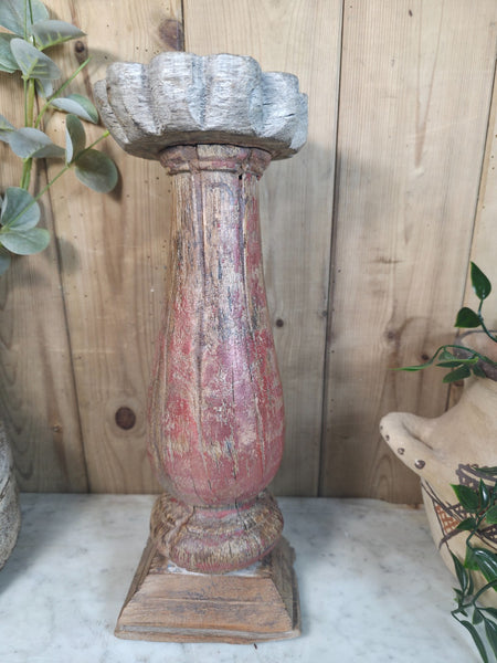 Vintage Reclaimed Wabi Sabi Rustic Indian Wooden Candlestick Candle Holder