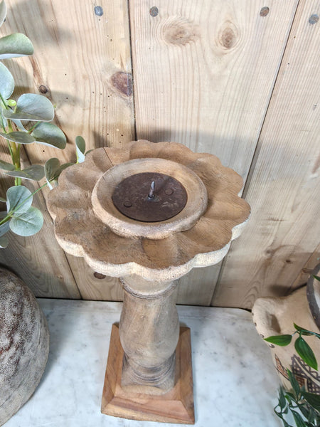 Vintage Reclaimed Wabi Sabi Rustic Indian Wooden Candlestick Candle Holder