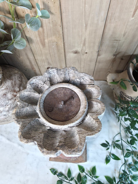 Vintage Reclaimed Wabi Sabi Rustic Indian Wooden Candlestick Candle Holder