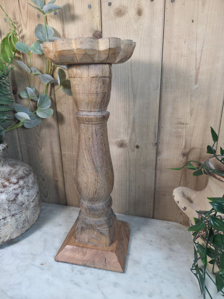 Vintage Reclaimed Wabi Sabi Rustic Indian Wooden Candlestick Candle Holder