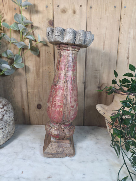 Vintage Reclaimed Wabi Sabi Rustic Indian Wooden Candlestick Candle Holder