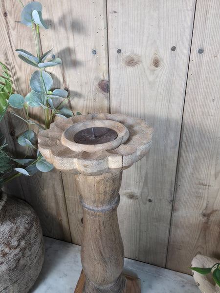 Vintage Reclaimed Wabi Sabi Rustic Indian Wooden Candlestick Candle Holder