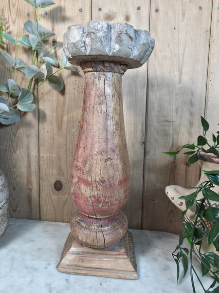 Vintage Reclaimed Wabi Sabi Rustic Indian Wooden Candlestick Candle Holder