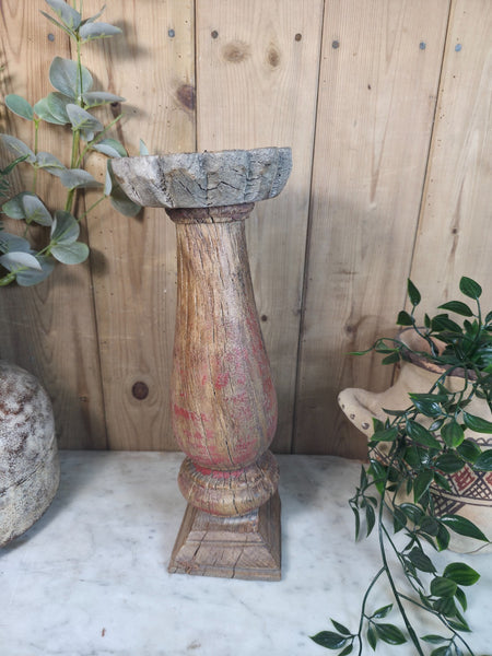 Vintage Reclaimed Wabi Sabi Rustic Indian Wooden Candlestick Candle Holder