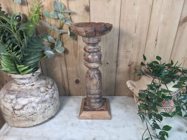 Vintage Reclaimed Wabi Sabi Rustic Indian Wooden Candlestick Candle Holder