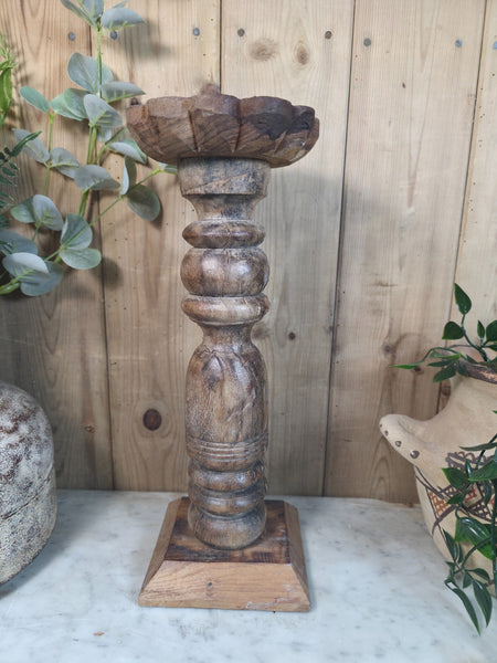 Vintage Reclaimed Wabi Sabi Rustic Indian Wooden Candlestick Candle Holder