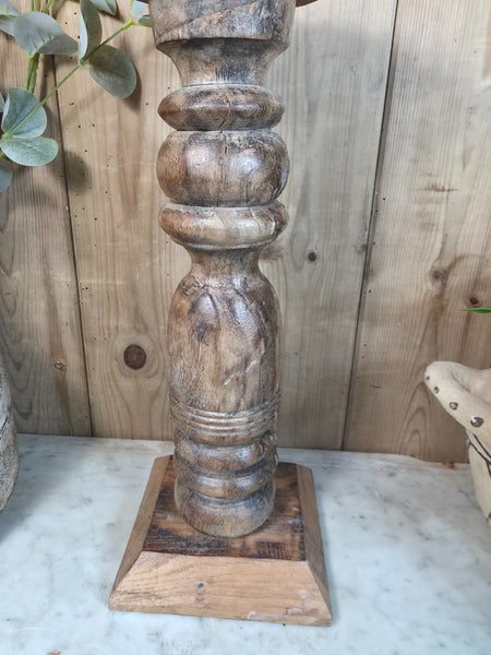 Vintage Reclaimed Wabi Sabi Rustic Indian Wooden Candlestick Candle Holder