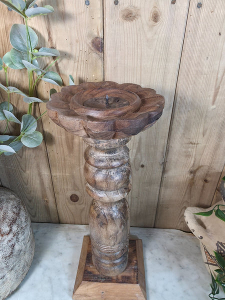 Vintage Reclaimed Wabi Sabi Rustic Indian Wooden Candlestick Candle Holder