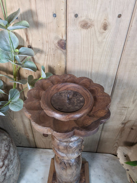 Vintage Reclaimed Wabi Sabi Rustic Indian Wooden Candlestick Candle Holder