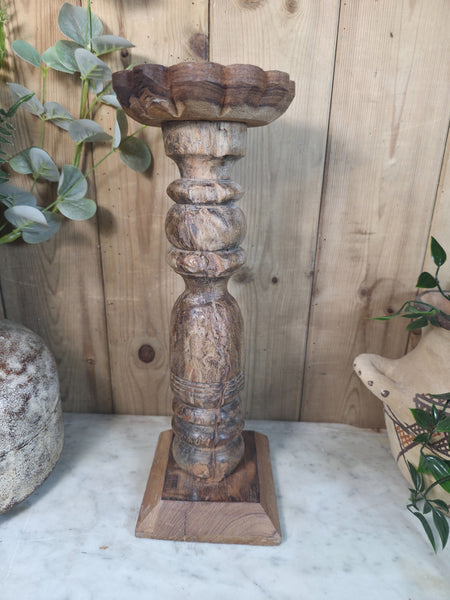 Vintage Reclaimed Wabi Sabi Rustic Indian Wooden Candlestick Candle Holder