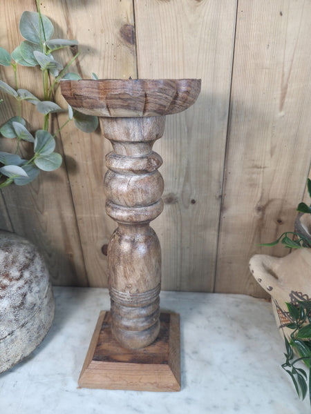 Vintage Reclaimed Wabi Sabi Rustic Indian Wooden Candlestick Candle Holder