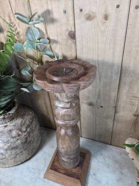 Vintage Reclaimed Wabi Sabi Rustic Indian Wooden Candlestick Candle Holder