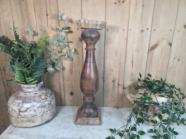 Vintage Reclaimed Wabi Sabi Rustic Indian Wooden Candlestick Candle Holder