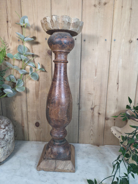 Vintage Reclaimed Wabi Sabi Rustic Indian Wooden Candlestick Candle Holder