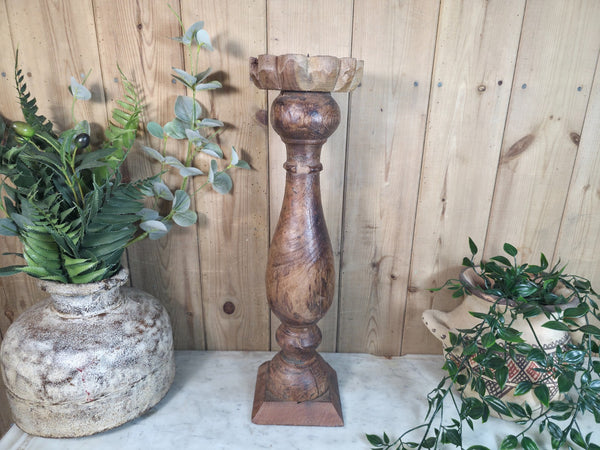 Vintage Reclaimed Wabi Sabi Rustic Indian Wooden Candlestick Candle Holder