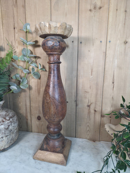 Vintage Reclaimed Wabi Sabi Rustic Indian Wooden Candlestick Candle Holder