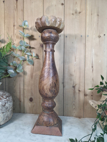 Vintage Reclaimed Wabi Sabi Rustic Indian Wooden Candlestick Candle Holder