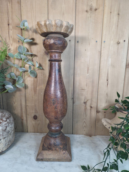 Vintage Reclaimed Wabi Sabi Rustic Indian Wooden Candlestick Candle Holder