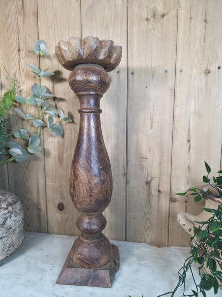 Vintage Reclaimed Wabi Sabi Rustic Indian Wooden Candlestick Candle Holder