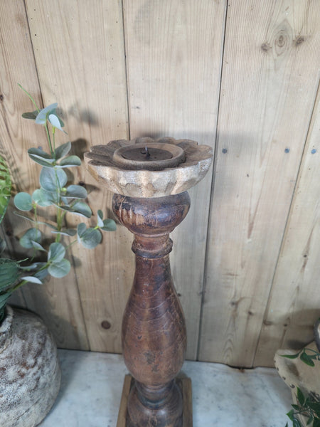 Vintage Reclaimed Wabi Sabi Rustic Indian Wooden Candlestick Candle Holder