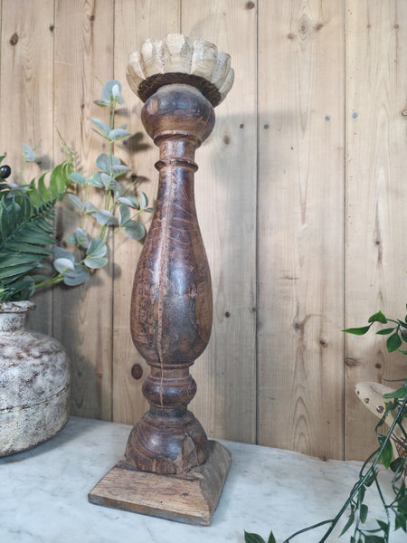 Vintage Reclaimed Wabi Sabi Rustic Indian Wooden Candlestick Candle Holder