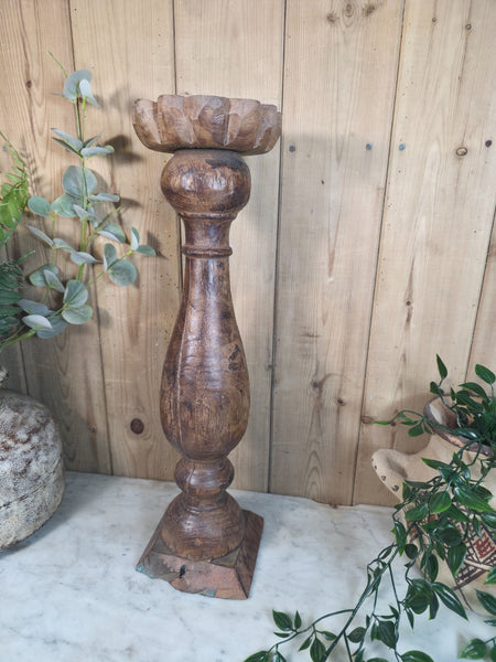 Vintage Reclaimed Wabi Sabi Rustic Indian Wooden Candlestick Candle Holder