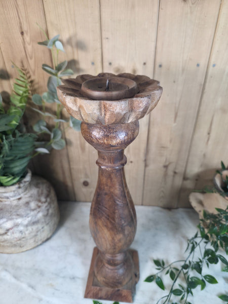 Vintage Reclaimed Wabi Sabi Rustic Indian Wooden Candlestick Candle Holder
