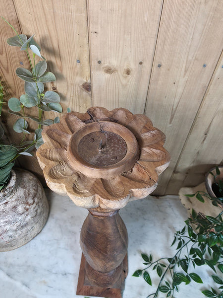 Vintage Reclaimed Wabi Sabi Rustic Indian Wooden Candlestick Candle Holder