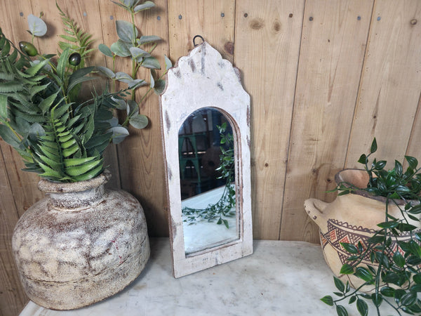 Vintage Reclaimed Rustic Wabi Sabi Indian Wooden Wall Temple Mirror