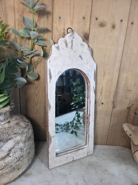 Vintage Reclaimed Rustic Wabi Sabi Indian Wooden Wall Temple Mirror