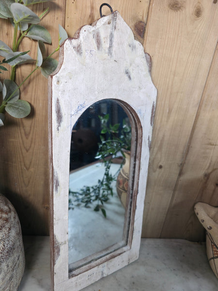 Vintage Reclaimed Rustic Wabi Sabi Indian Wooden Wall Temple Mirror