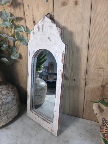 Vintage Reclaimed Rustic Wabi Sabi Indian Wooden Wall Temple Mirror