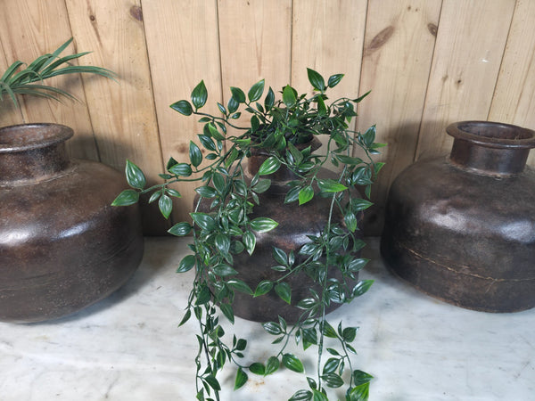 Old Vintage Rustic Wabi Sabi Heavy Duty Metal Iron Indian Water Pot Vase Carrier