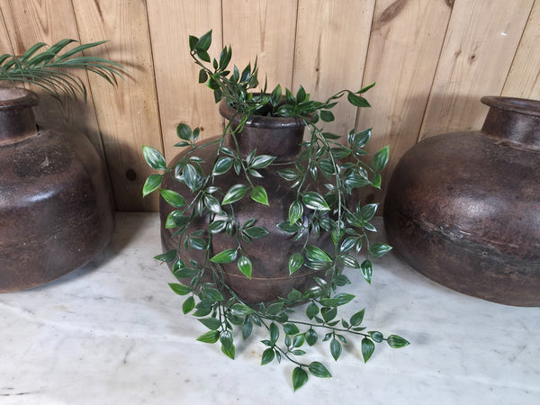 Old Vintage Rustic Wabi Sabi Heavy Duty Metal Iron Indian Water Pot Vase Carrier