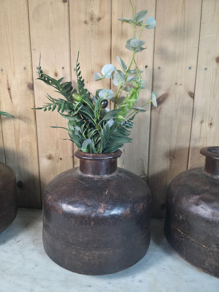 Old Vintage Rustic Wabi Sabi Heavy Duty Metal Iron Indian Water Pot Vase Carrier