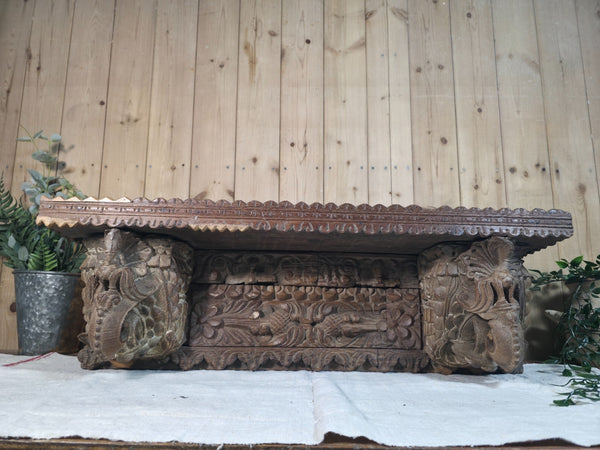 Antique Indian Carved Wooden Architectural Wall Shelf Plinth