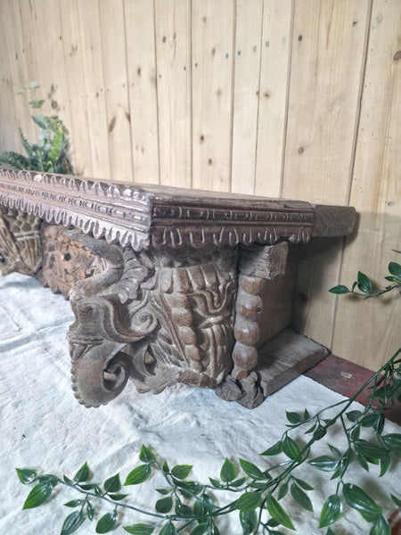Antique Indian Carved Wooden Architectural Wall Shelf Plinth