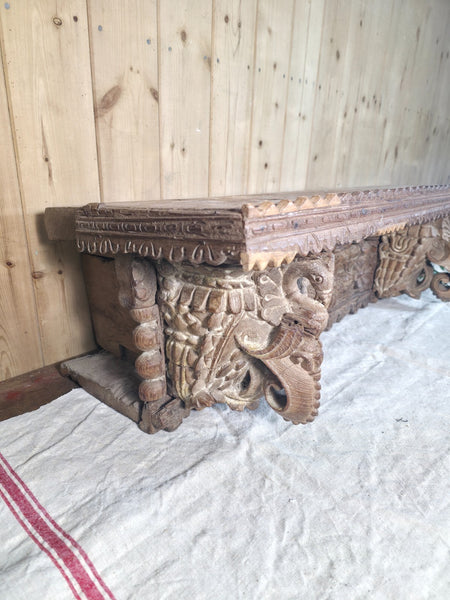 Antique Indian Carved Wooden Architectural Wall Shelf Plinth